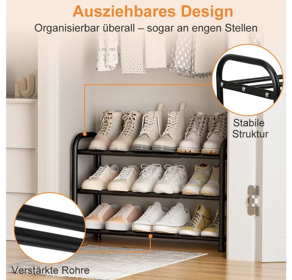 OSTWOLKE Schuhregal Expandable 3 Ebenen Metall Schwarz - Bild 3