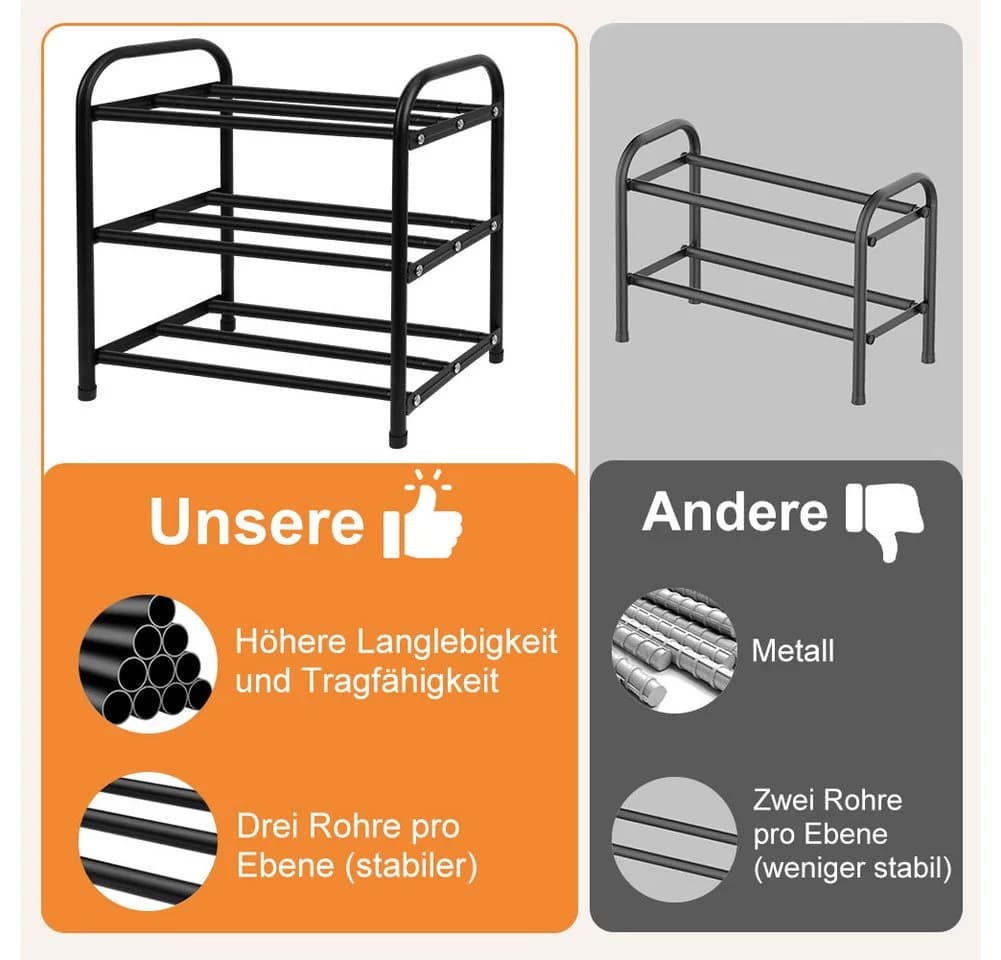 OSTWOLKE Schuhregal Expandable 3 Ebenen Metall Schwarz - Bild 5