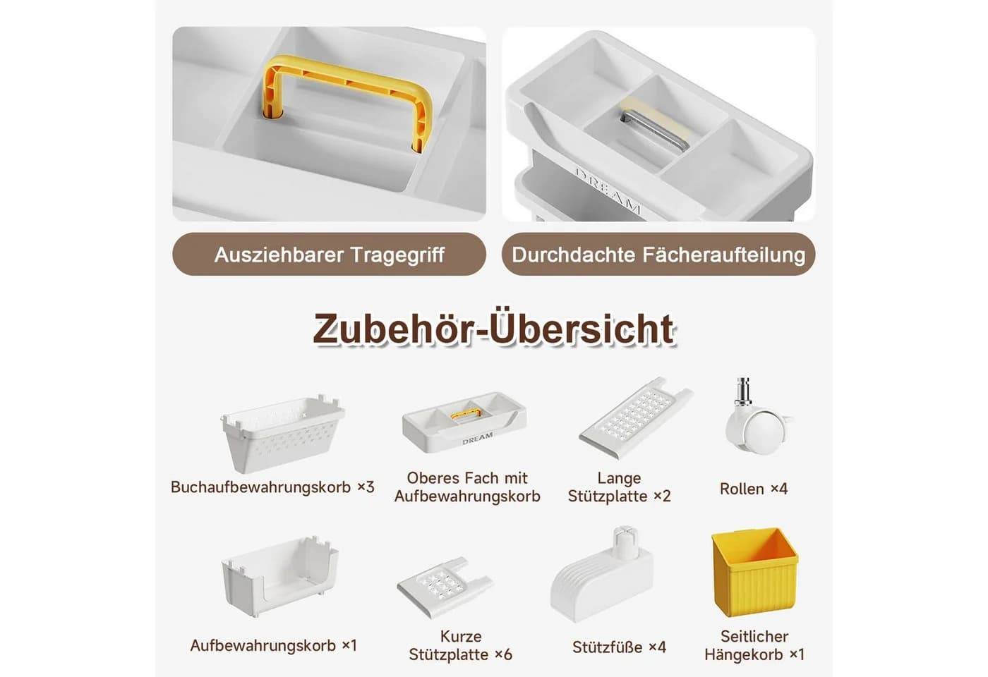 OSTWOLKE Bücherregal mit Rollen 5 Ebenen Kunststoff