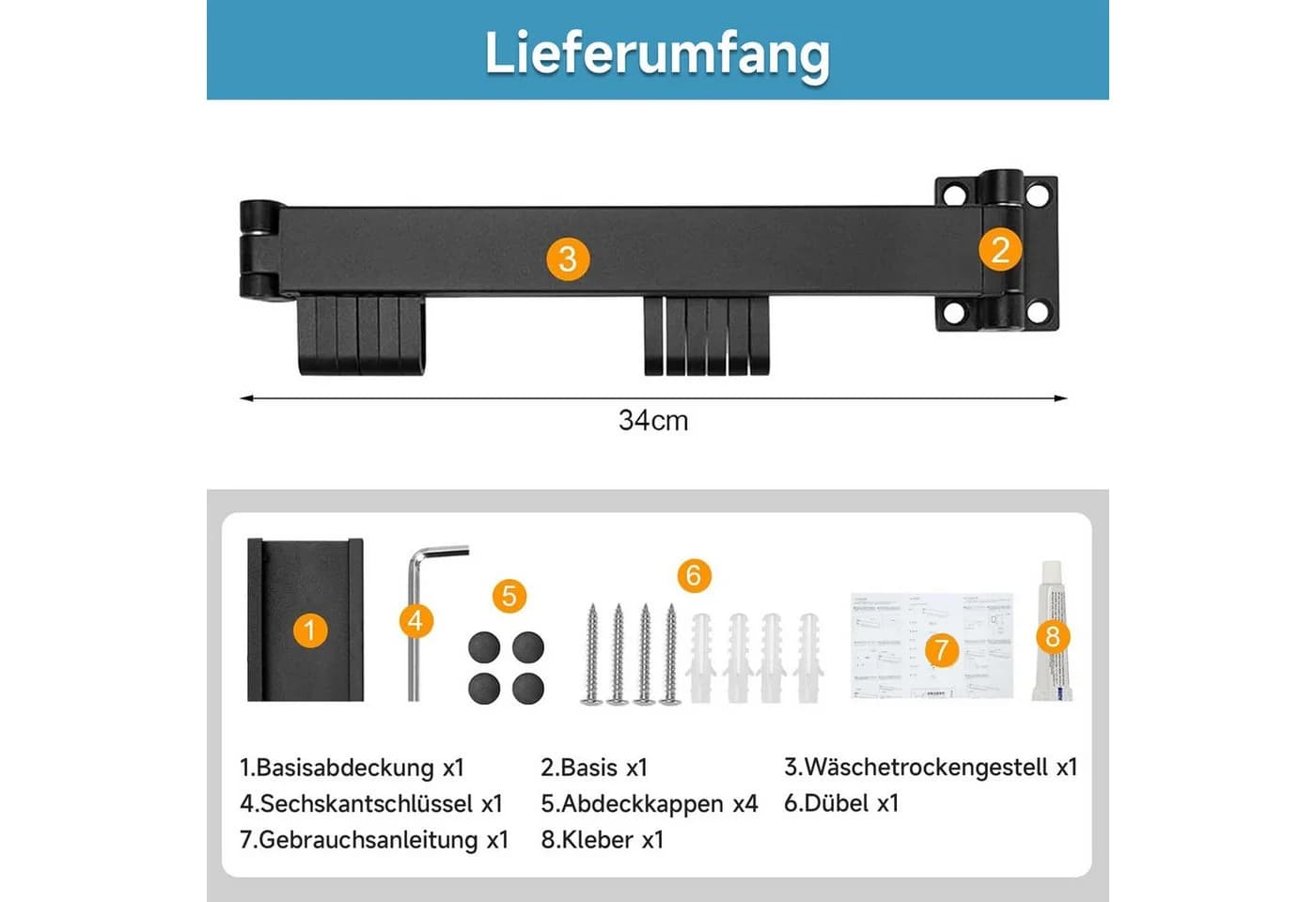 OSTWOLKE Wandwäschetrockner 120cm mit 18 Haken - Bild 3