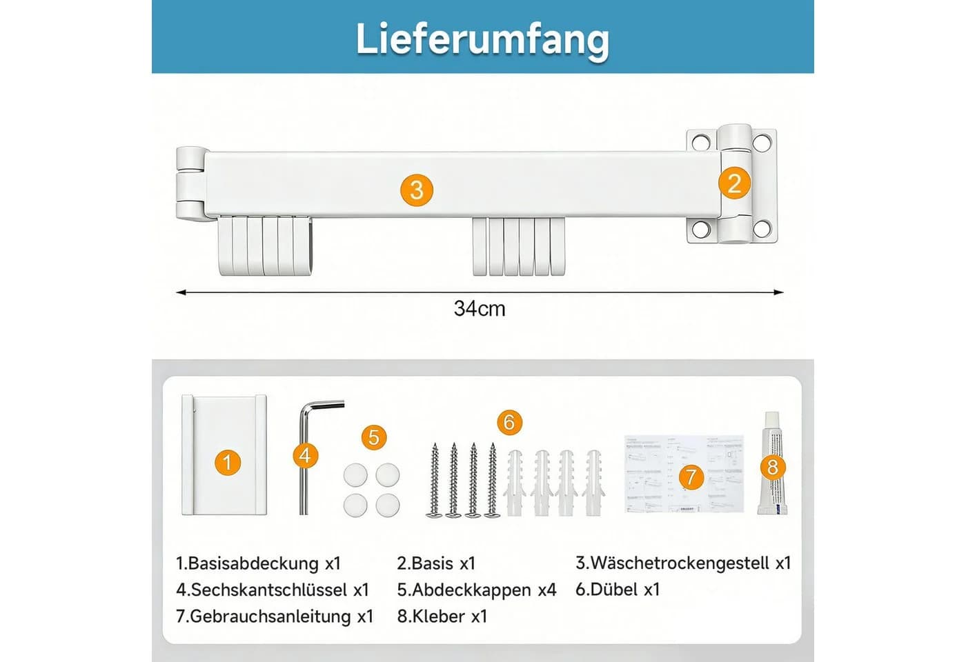 OSTWOLKE Wandwäschetrockner 120cm Klappbar Ausziehbar - Bild 3