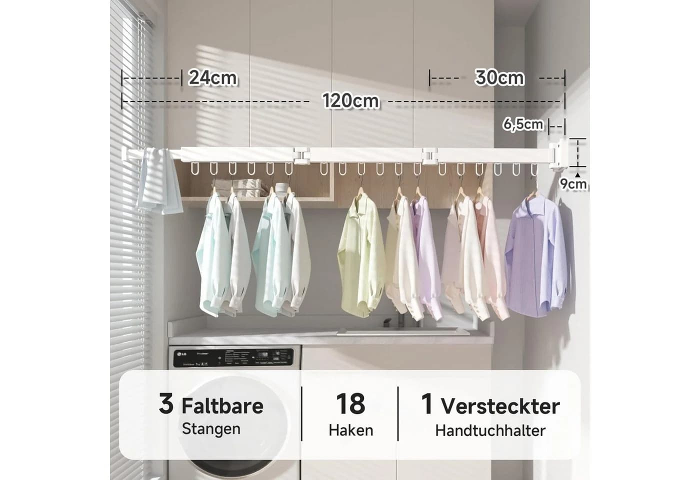 OSTWOLKE Wandwäschetrockner 120cm Klappbar Ausziehbar - Bild 4