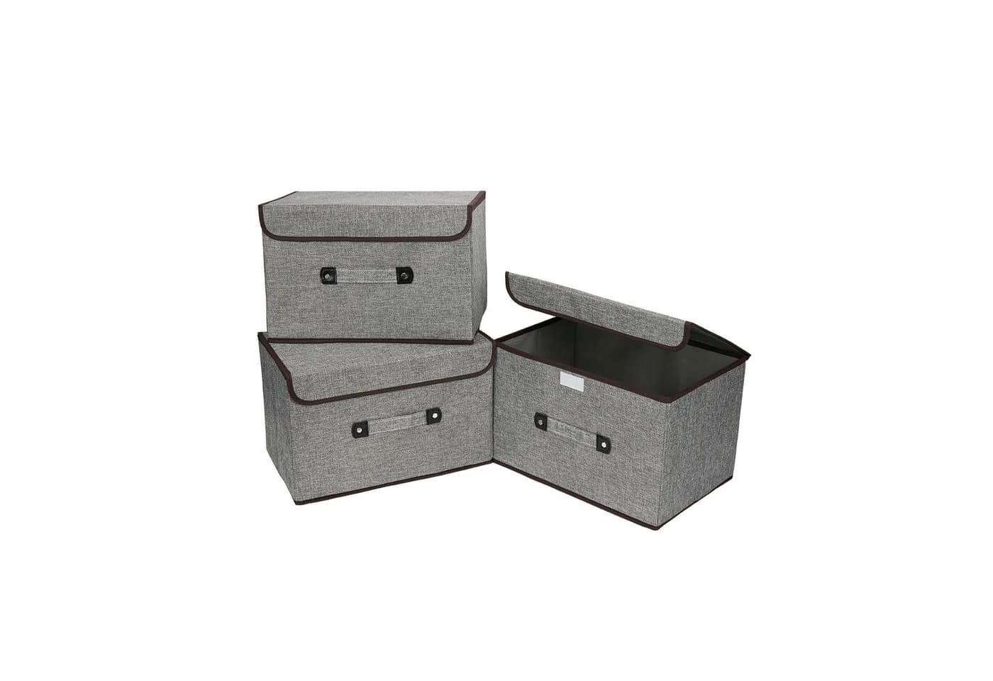 OSTWOLKE Aufbewahrungsbox Grau 3er Set mit Deckel & Klettverschluss - Bild 2