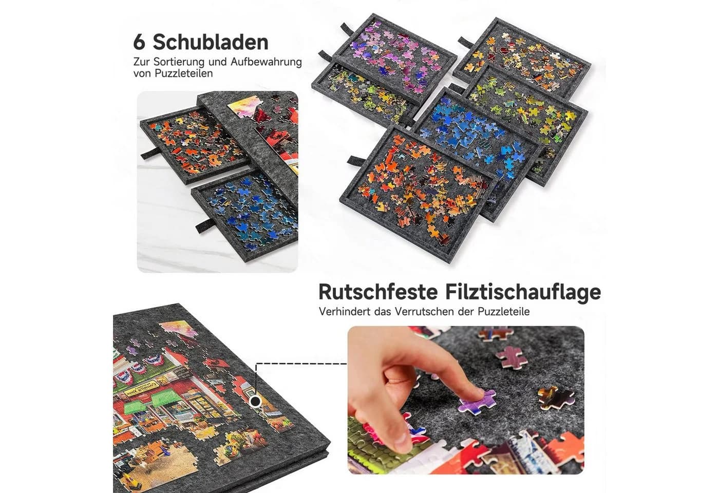 OSTWOLKE Puzzleunterlage Neigbares Puzzlebrett aus Filz mit 6 Schubladen 1000/2000 Teile - Bild 4