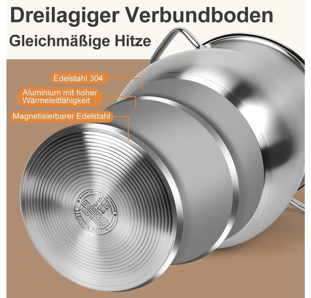 OSTWOLKE Suppentopf Edelstahl mit Glasdeckel für alle Herdarten - Bild 4