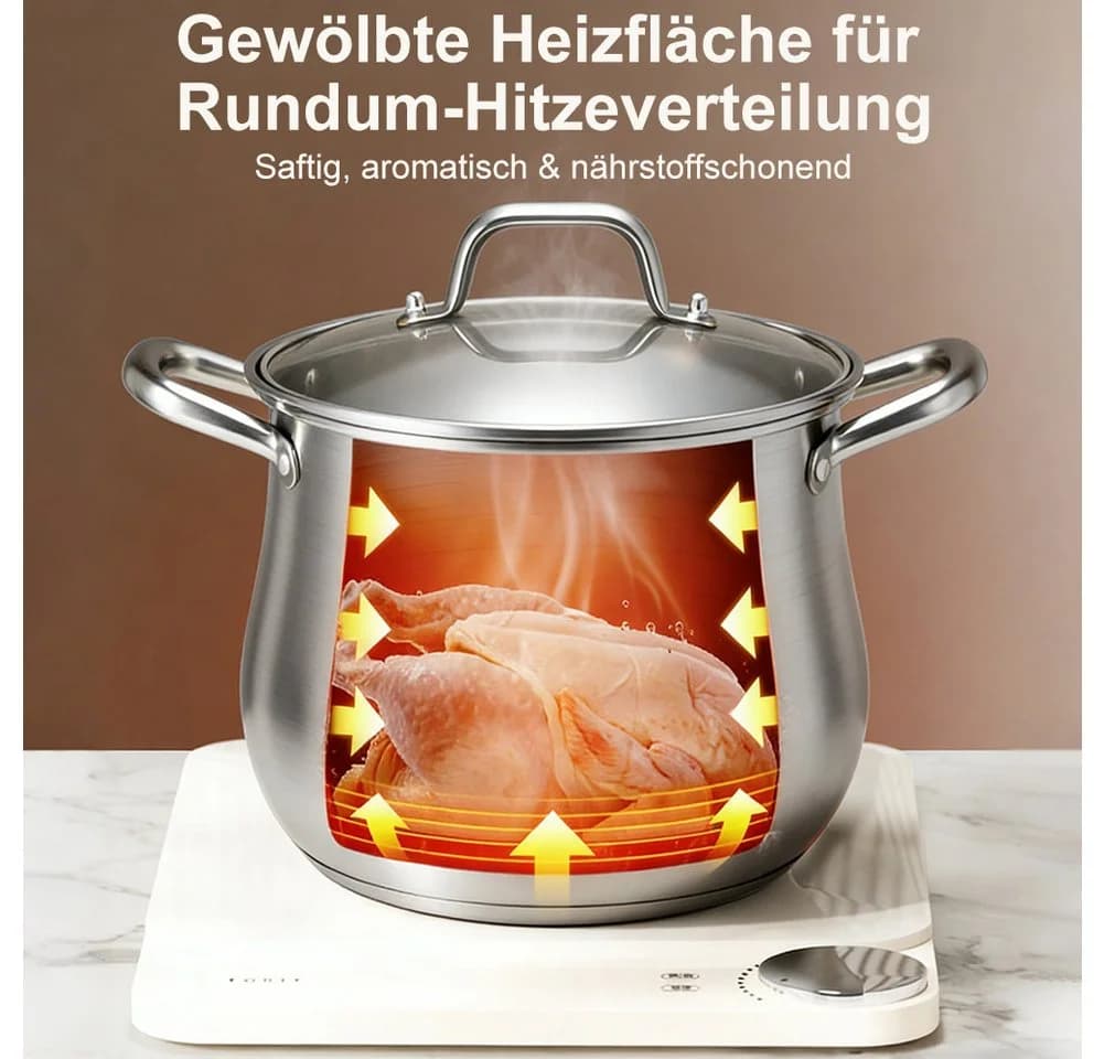 OSTWOLKE Suppentopf Edelstahl mit Glasdeckel für alle Herdarten - Bild 5