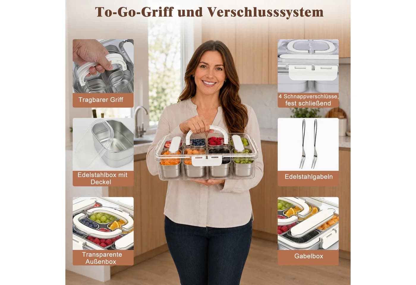 OSTWOLKE Snackbox mit 8 Fächern Edelstahl 304 + PP - Bild 3
