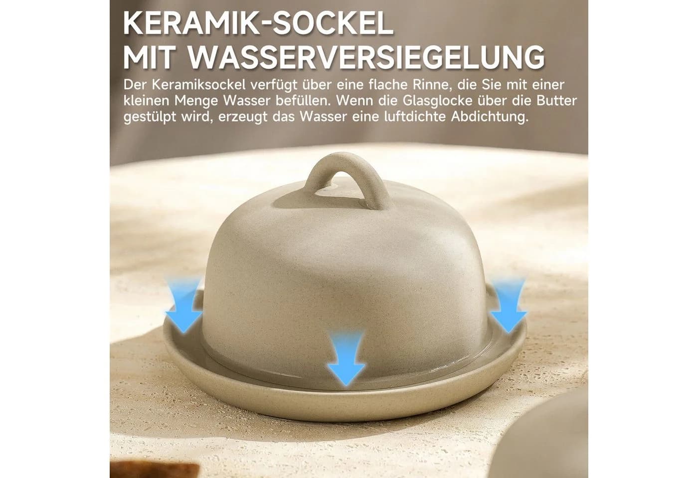 OSTWOLKE Butterdose aus Keramik mit Deckel und Holzbuttermesser - Bild 4