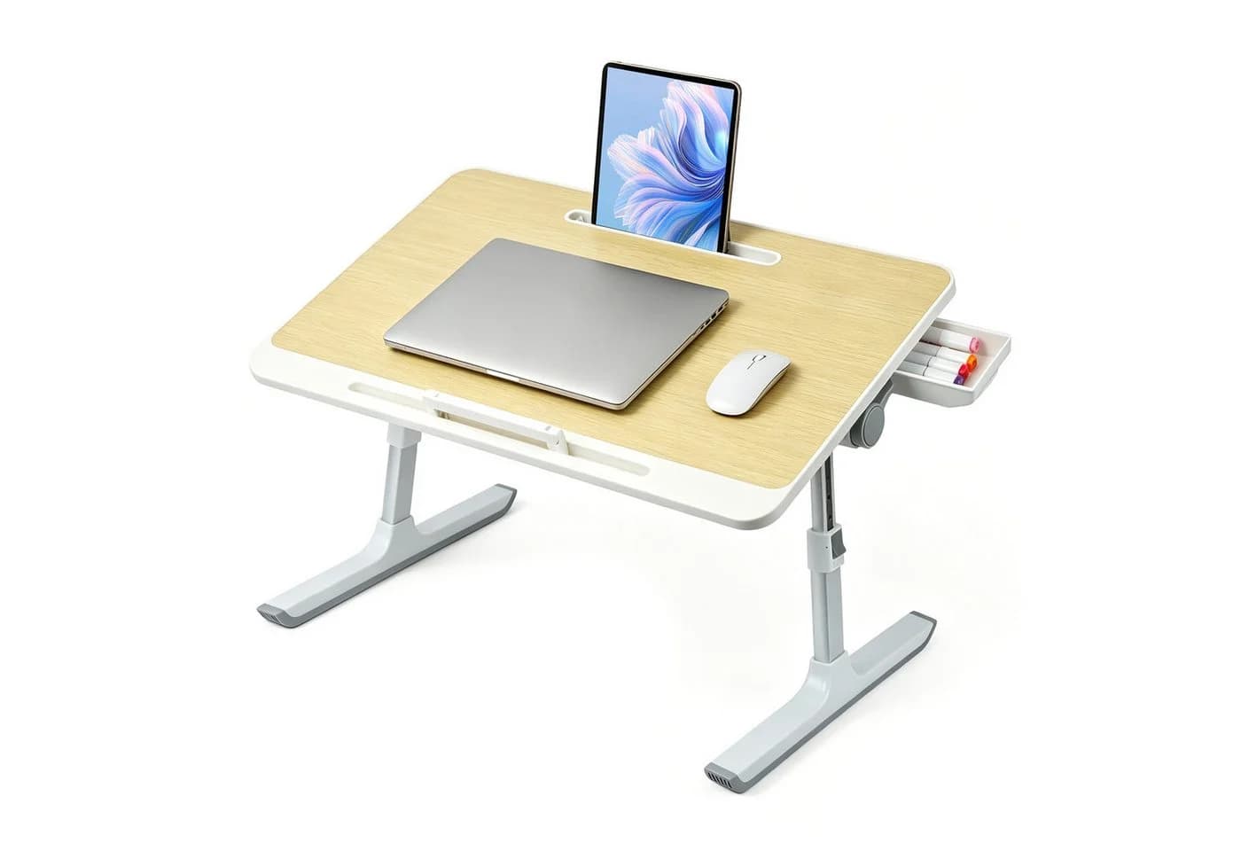 OSTWOLKE Klappbarer Laptoptisch höhenverstellbar beige/weiß - Bild 2