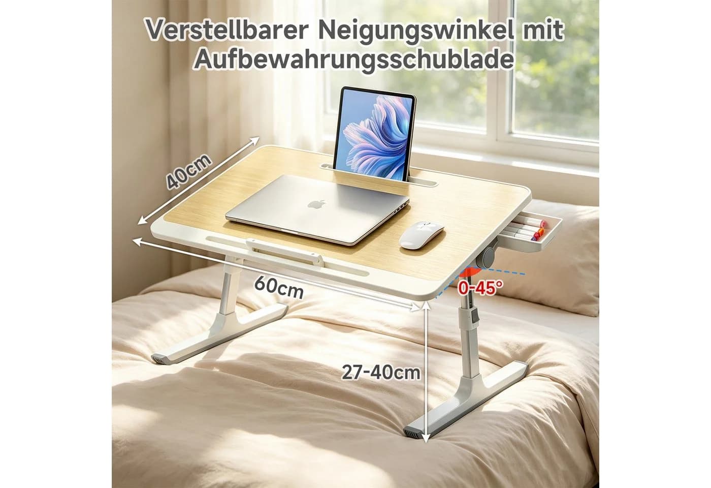 OSTWOLKE Klappbarer Laptoptisch höhenverstellbar beige/weiß - Bild 3