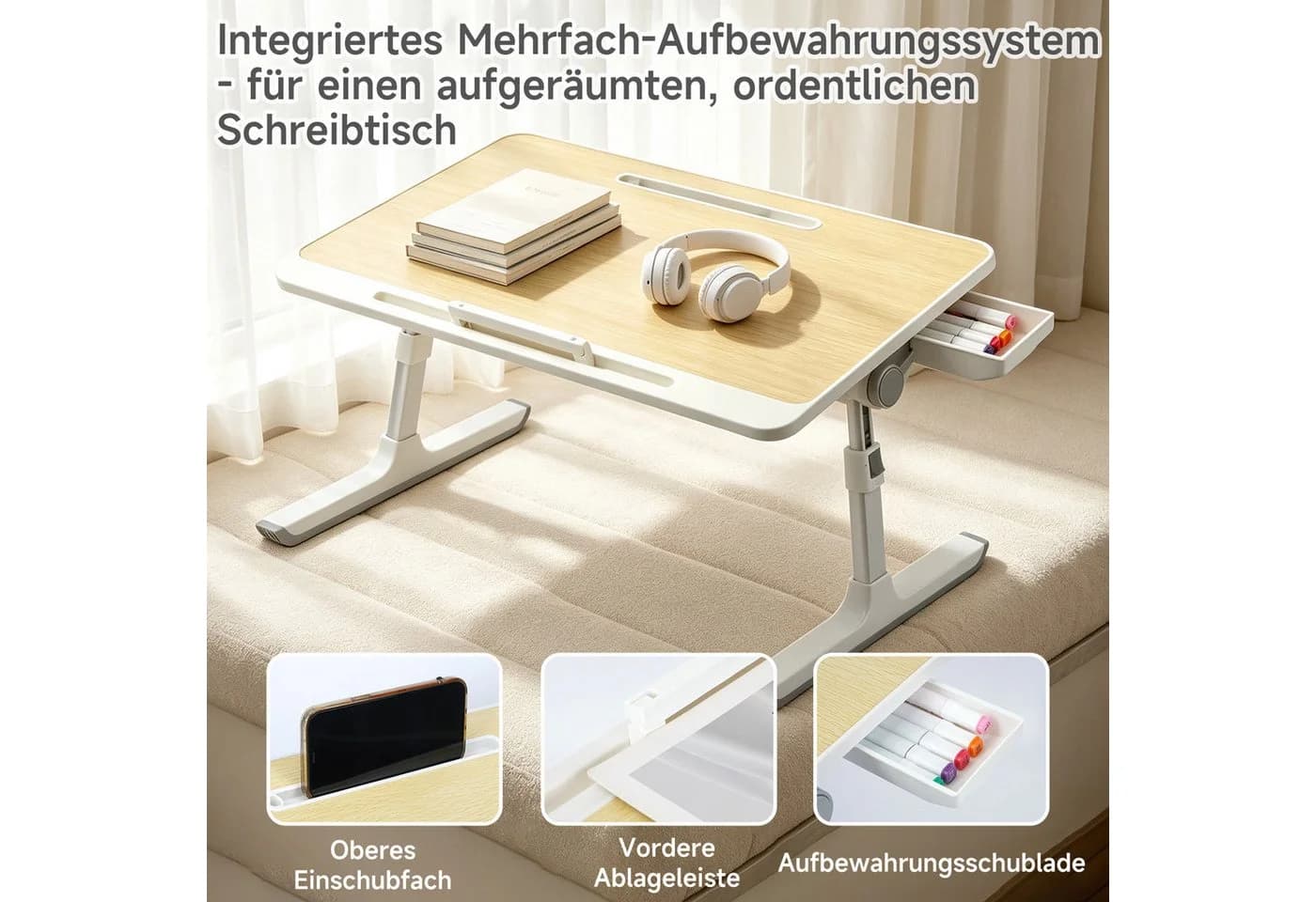 OSTWOLKE Klappbarer Laptoptisch höhenverstellbar beige/weiß - Bild 5
