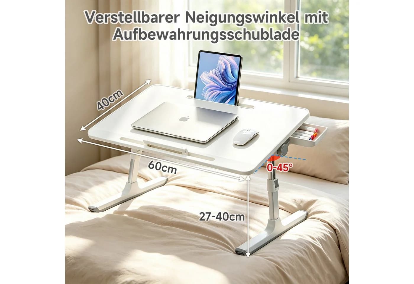 OSTWOLKE Klappbarer Laptoptisch höhenverstellbar weiß - Bild 3
