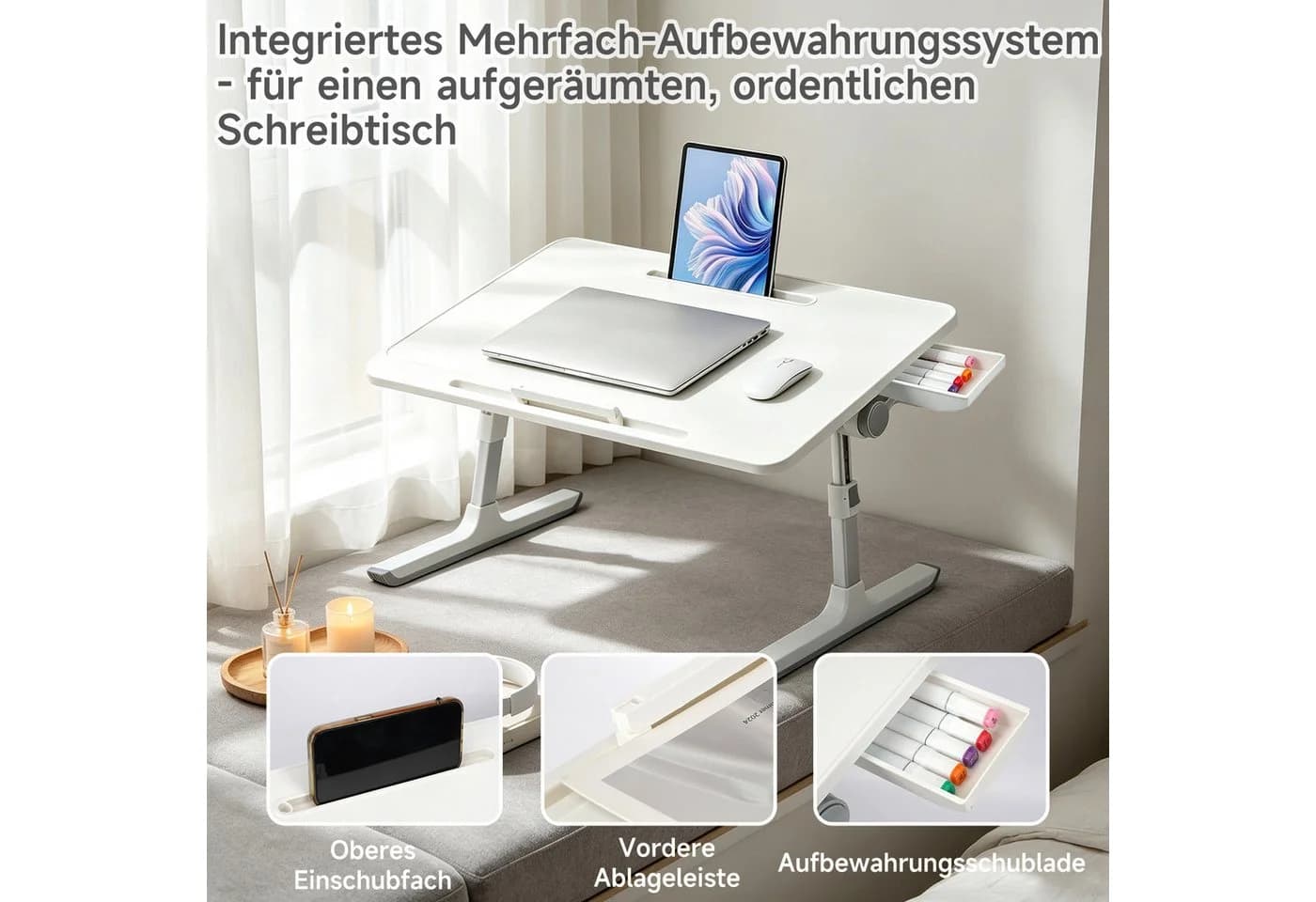 OSTWOLKE Klappbarer Laptoptisch höhenverstellbar weiß - Bild 5