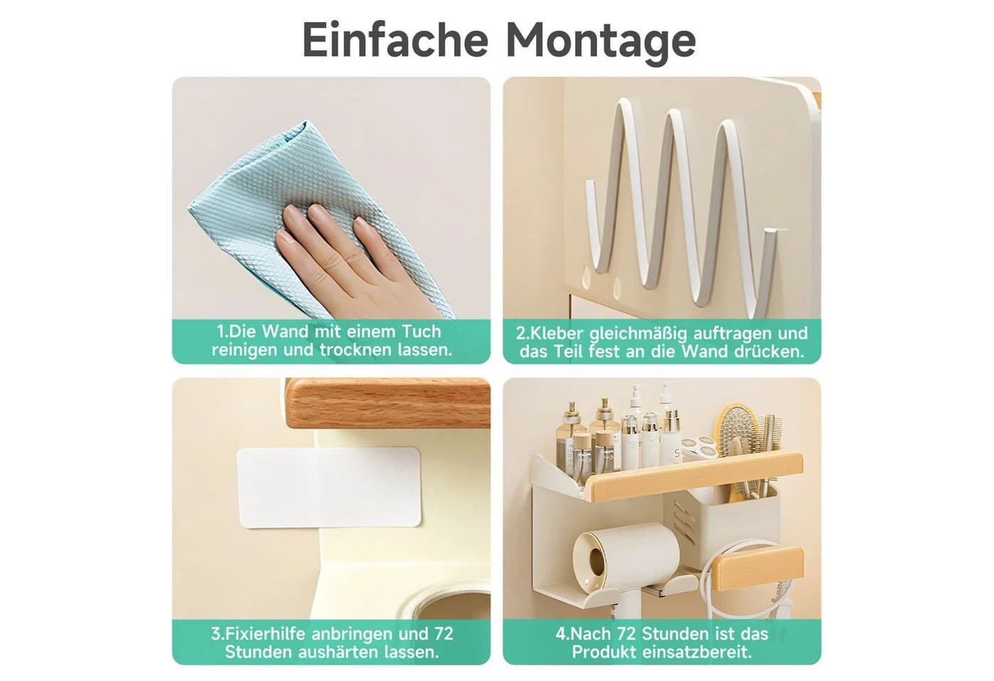 OSTWOLKE Haartrocknerhalter Organizer Ohne Bohren Aluminium Holz Beige