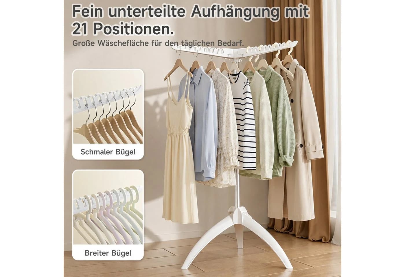 OSTWOLKE Klappbarer Bügelwäscheständer Weiß 3 Arme - Bild 4