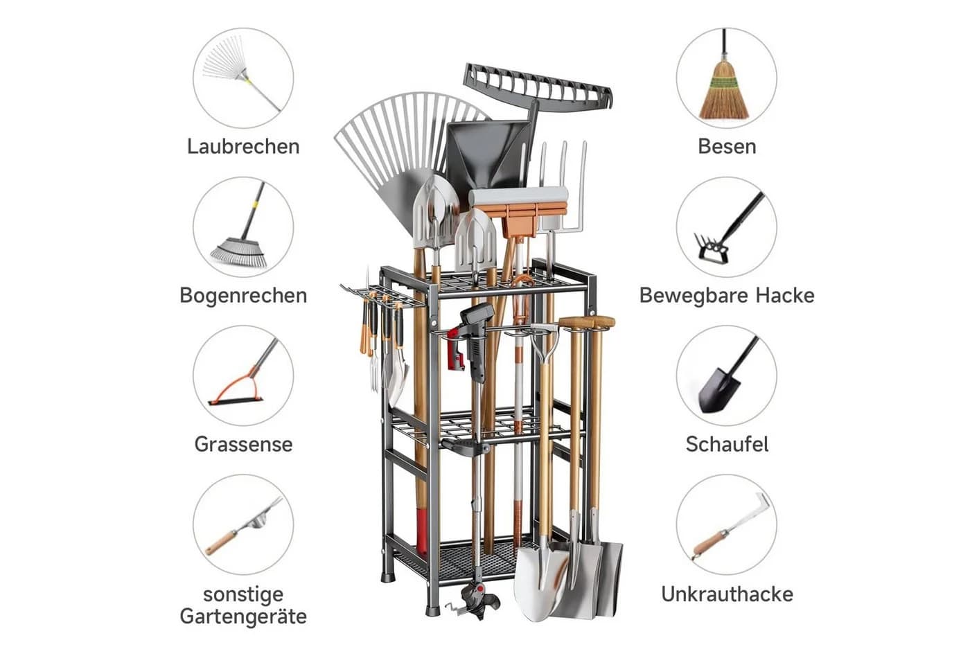 OSTWOLKE Gartengerätehalter Organizer Schwarz Metall - Bild 4