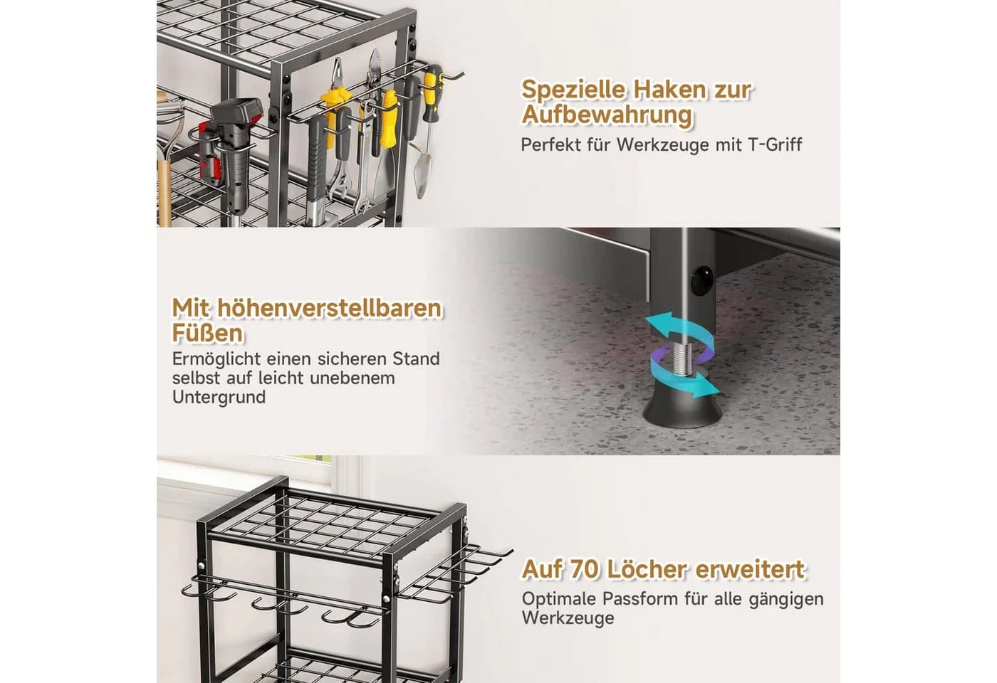 OSTWOLKE Gartengerätehalter Organizer Schwarz Metall - Bild 5