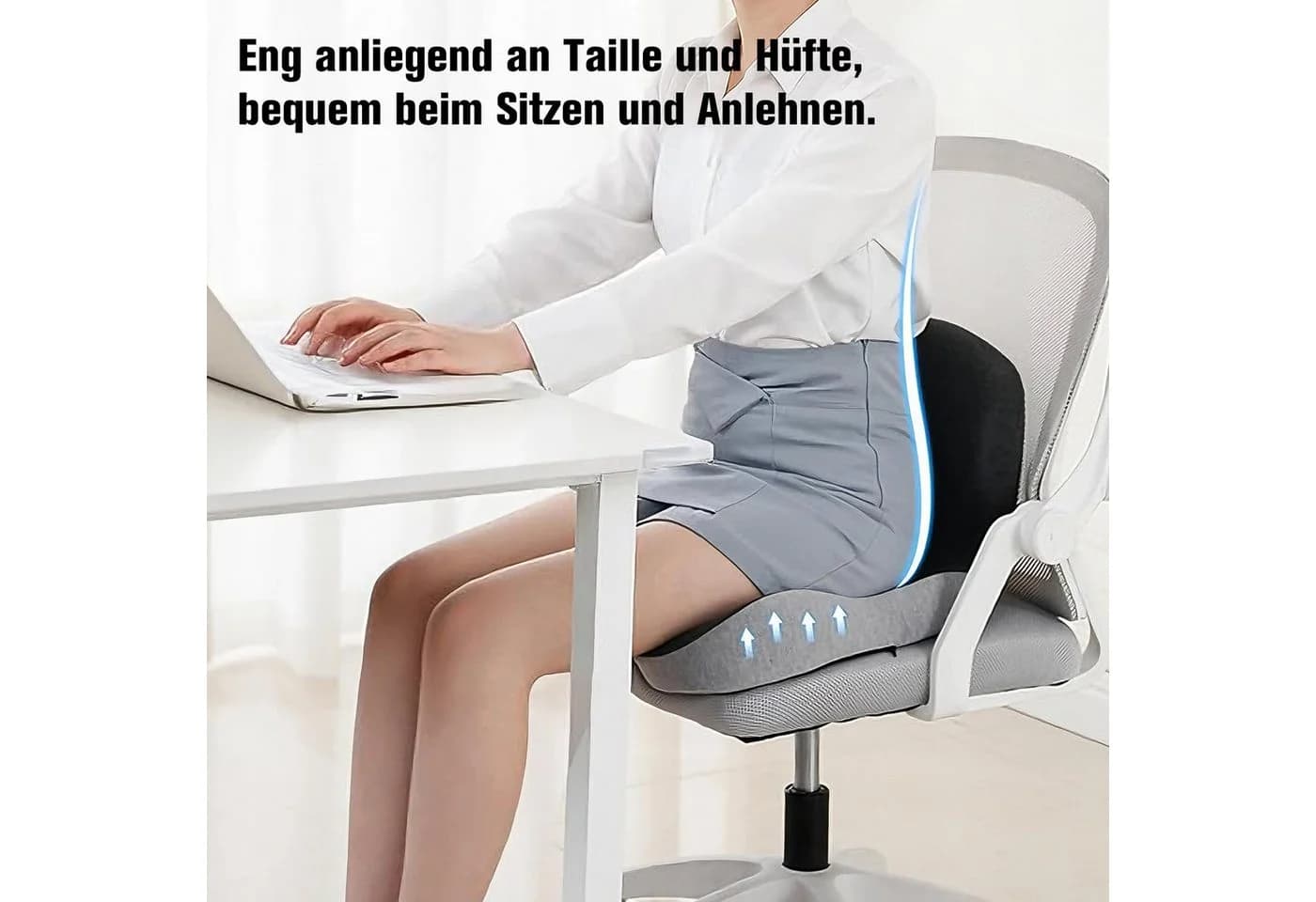 OSTWOLKE Orthopädisches Sitzkissen mit Rückenlehne Memory-Schaum Grau