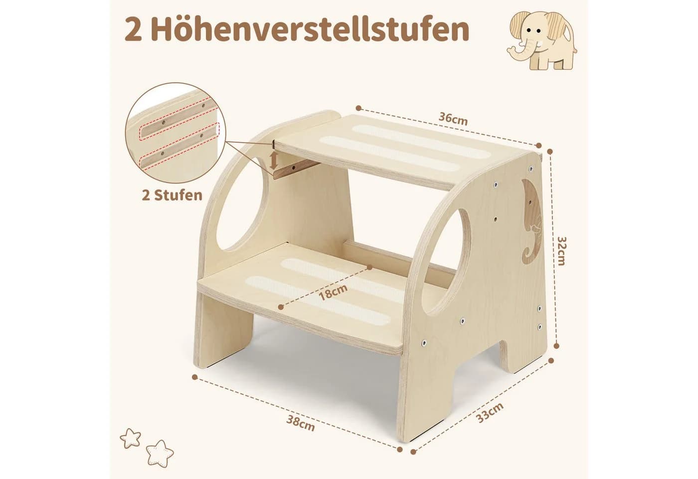OSTWOLKE Tritthocker 2-stufig Holz für Kinder Montessori - Bild 4