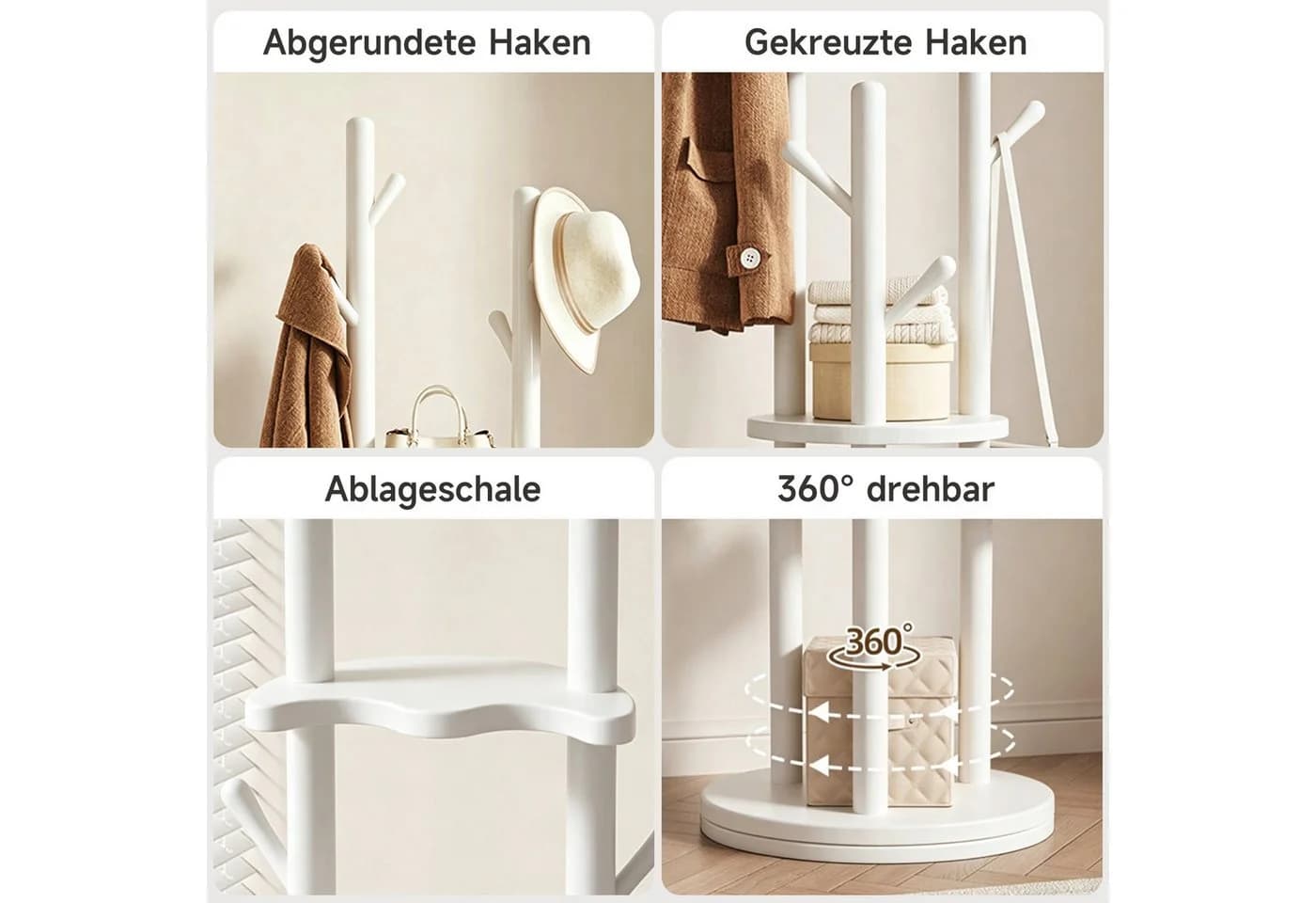 OSTWOLKE Garderobenständer Weiß Massivholz mit Ablage - Bild 5