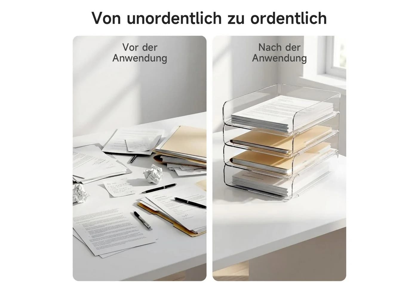 OSTWOLKE Briefablage A4 stapelbar transparent 4 Fächer - Bild 3