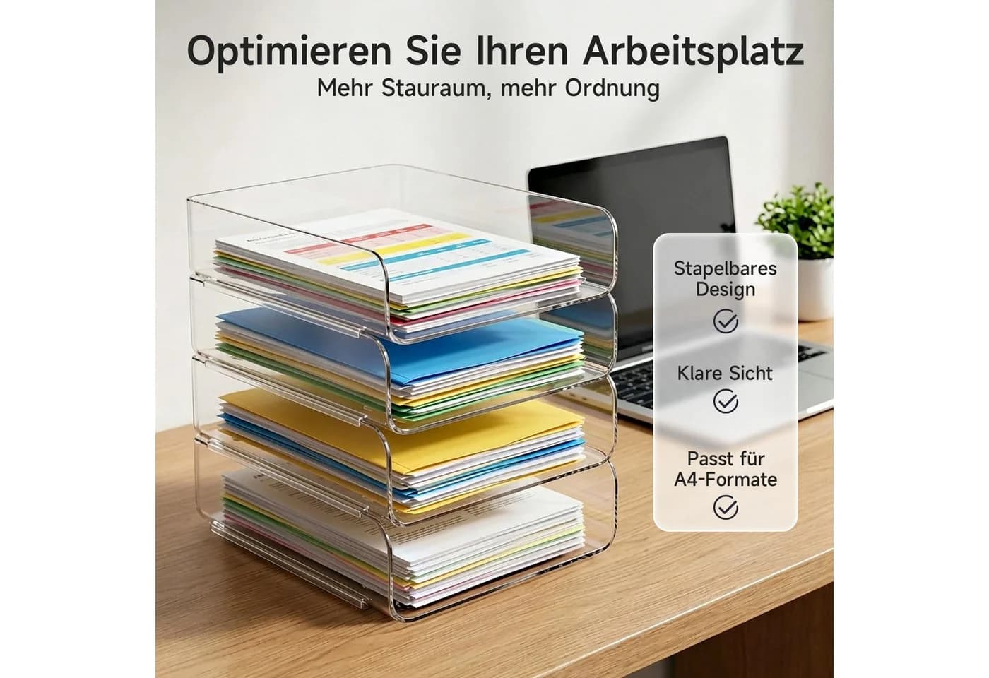 OSTWOLKE Briefablage A4 stapelbar transparent 4 Fächer - Bild 4