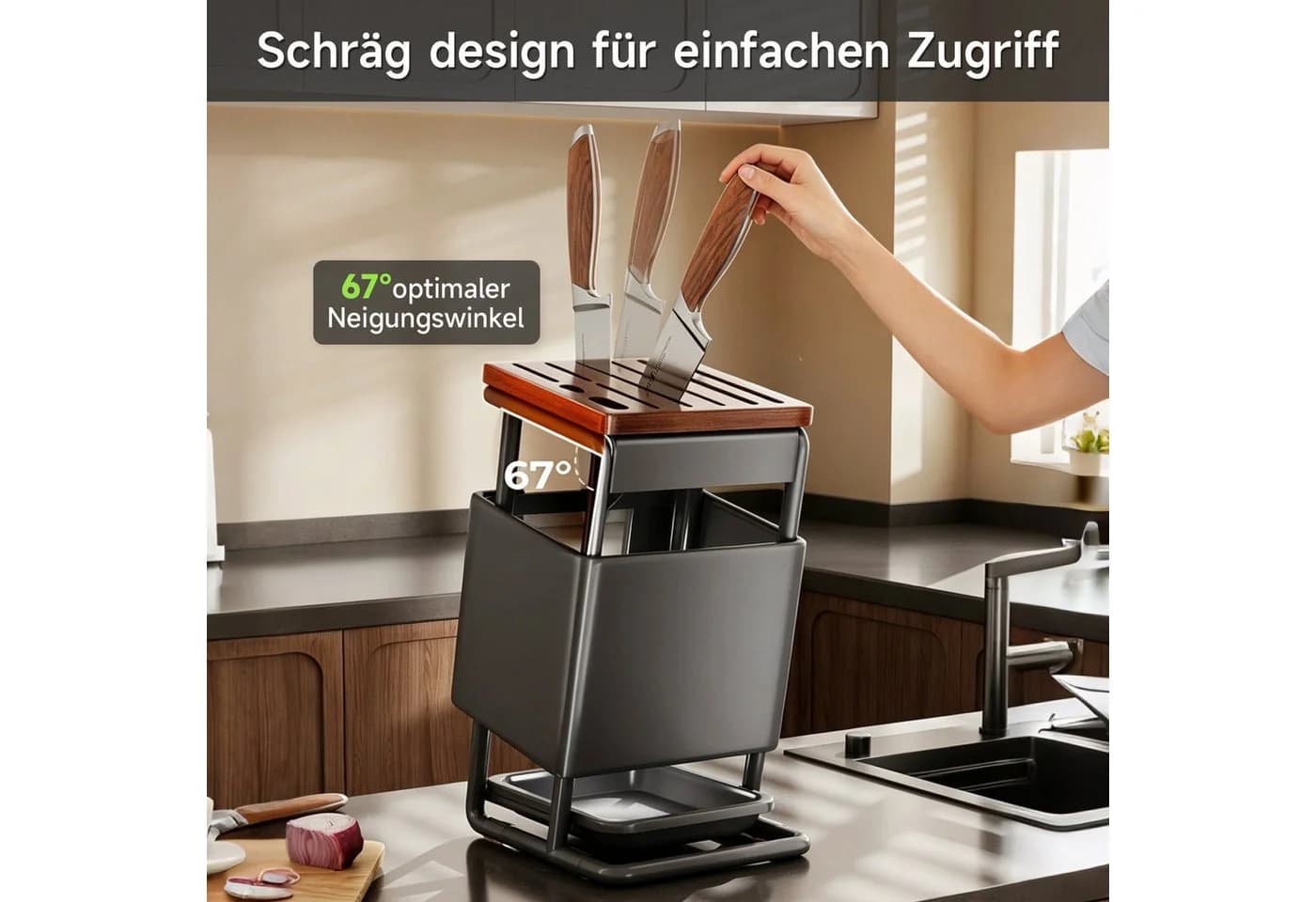 OSTWOLKE Messerblock Universal mit Tropfschale Schwarz - Bild 5