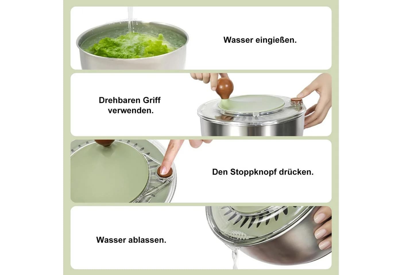 OSTWOLKE Salatschleuder Edelstahl 5L mit Kurbel - Bild 4