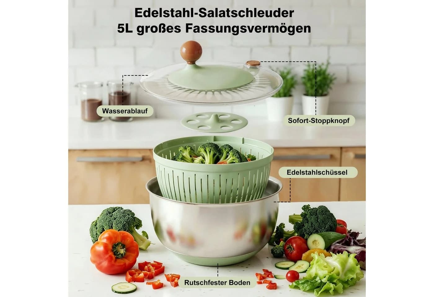 OSTWOLKE Salatschleuder Edelstahl 5L mit Kurbel - Bild 5