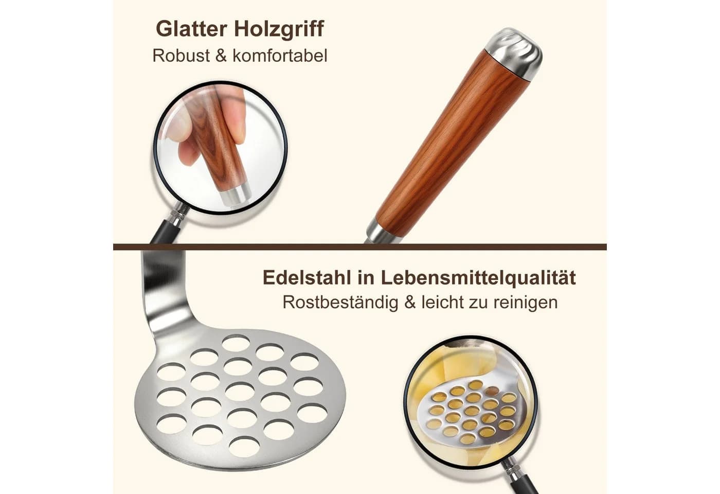 OSTWOLKE Kartoffelstampfer aus Edelstahl mit Holzgriff - Bild 5