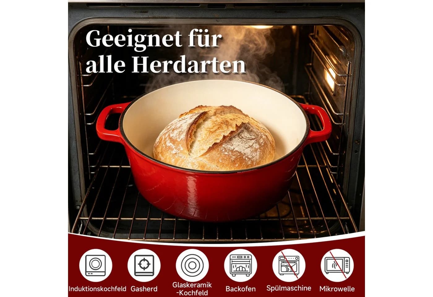 OSTWOLKE Schmortopf 2-in-1 Emailliert Rot 4,8L & 1,8L Gusspfanne