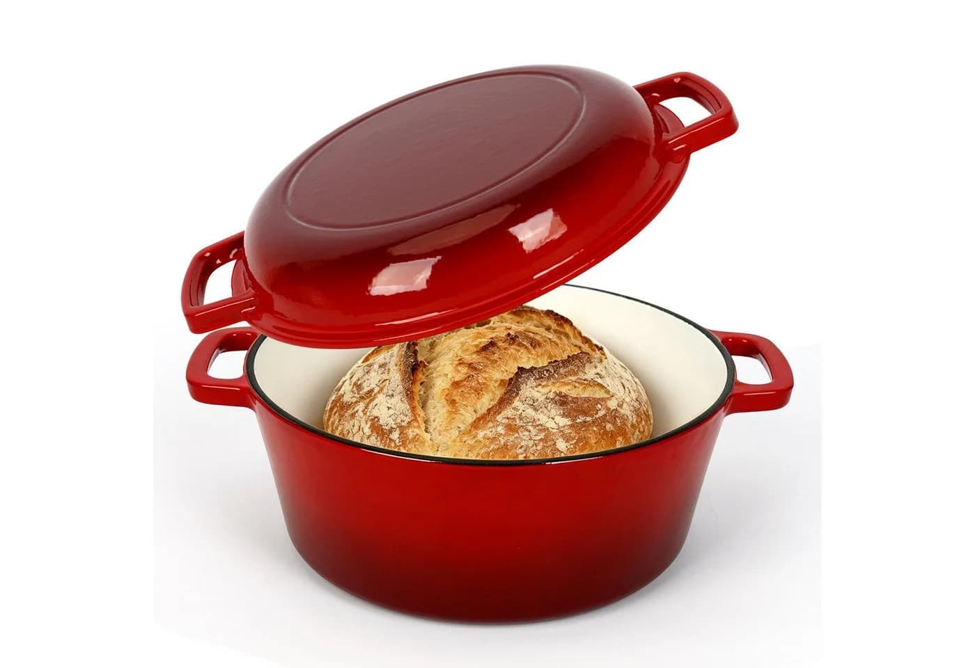 OSTWOLKE Schmortopf 2-in-1 Emailliert Rot 4,8L & 1,8L Gusspfanne - Bild 2