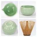 OSTWOLKE Matcha Tee Set 7-teilig Keramik Bambus Besen Schale grün Bild 1