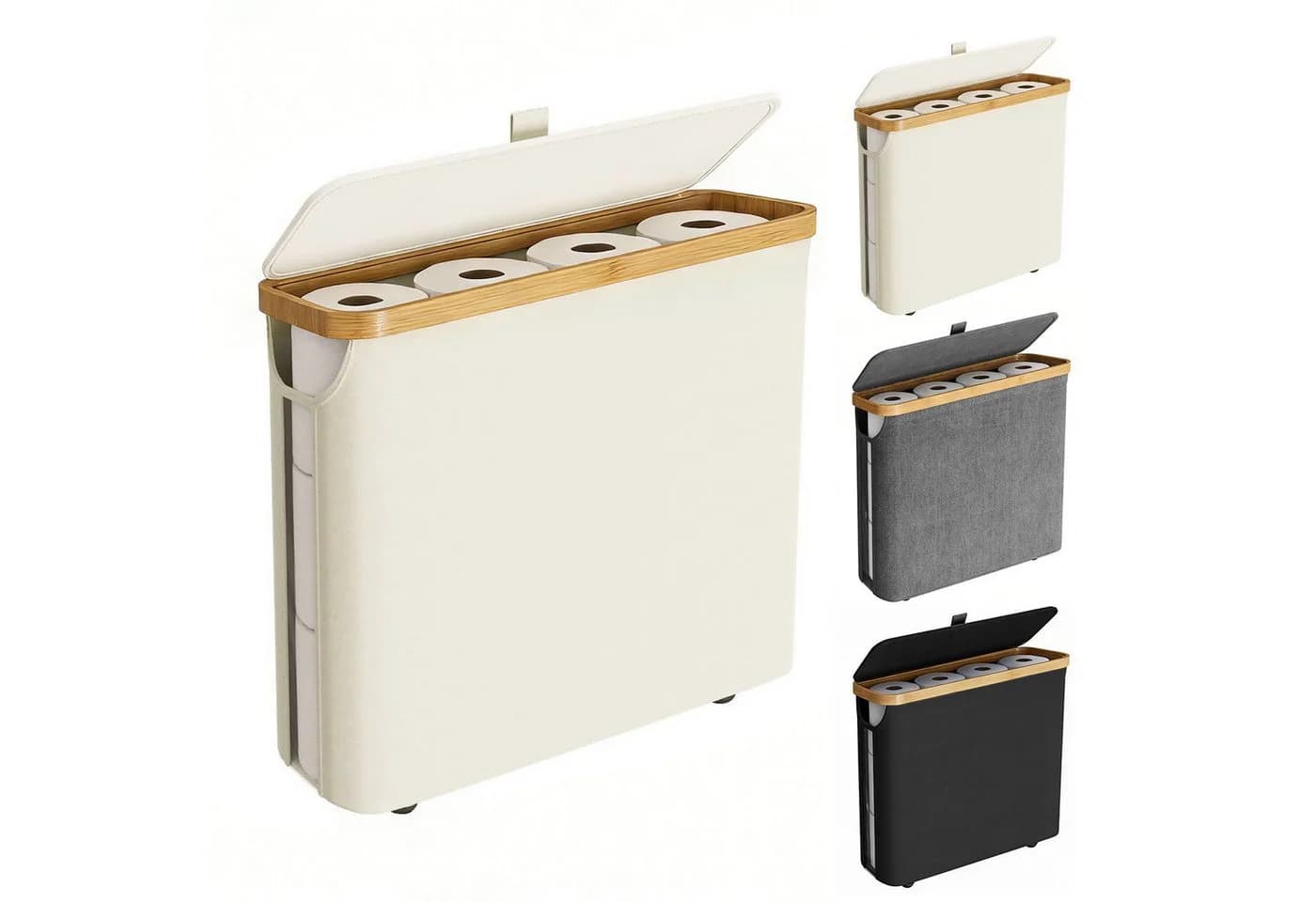 OSTWOLKE Toilettenpapierkorb mit Deckel Bambus Wasserdicht Faltbar Cremeweiß - Bild 2