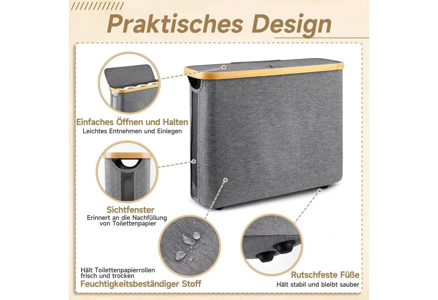 OSTWOLKE Toilettenpapier Aufbewahrung Korb mit Deckel, Wasserdicht & Faltbar - Bild 5