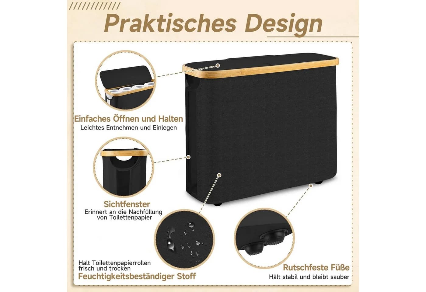 OSTWOLKE Toilettenpapier Aufbewahrungskorb mit Deckel, Wasserdicht & Faltbar - Bild 5