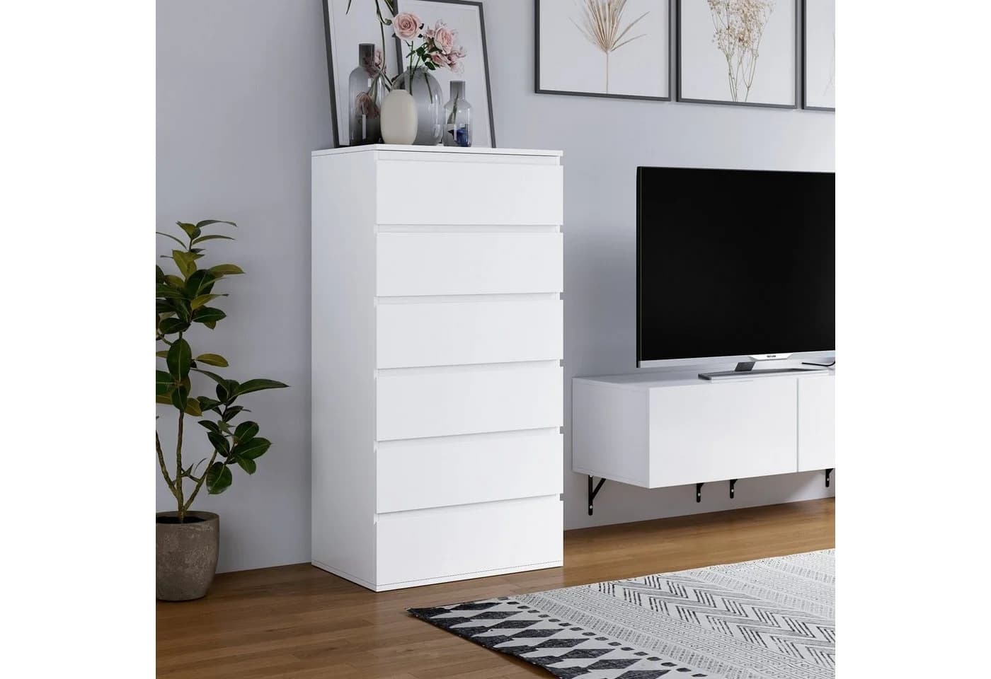 Homfa Kommode Sideboard 6 Schubladen Weiß MDF 60x40x119 cm