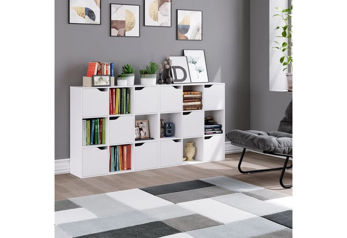 Homfa Bücherregal mit 5 Türen, Standregal Weiß Spanplatte 90x29x90 cm - Bild 3