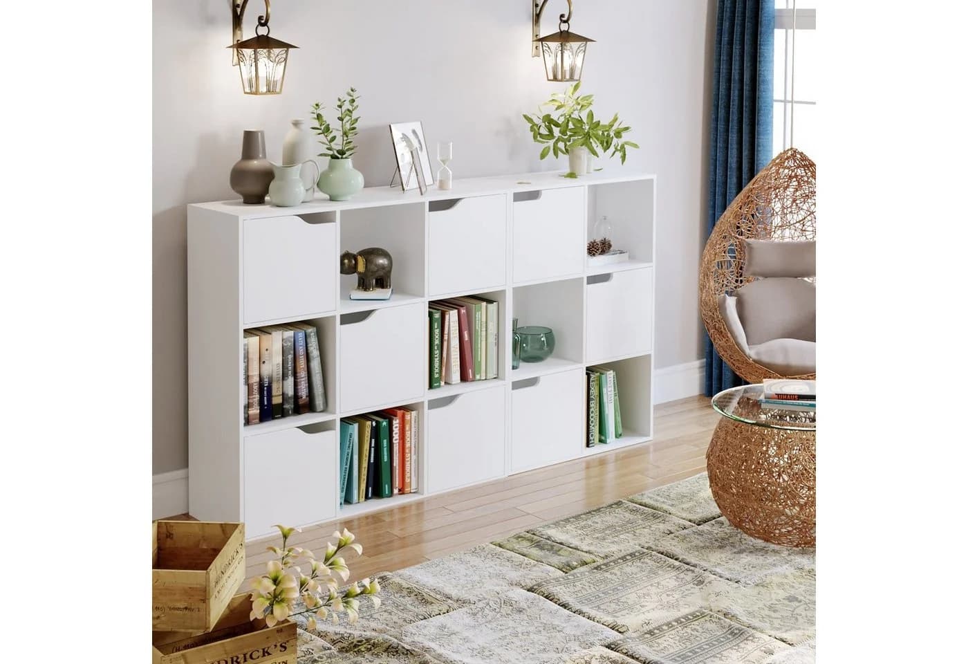 Homfa Bücherregal mit 5 Türen, Standregal Weiß Spanplatte 90x29x90 cm - Bild 4