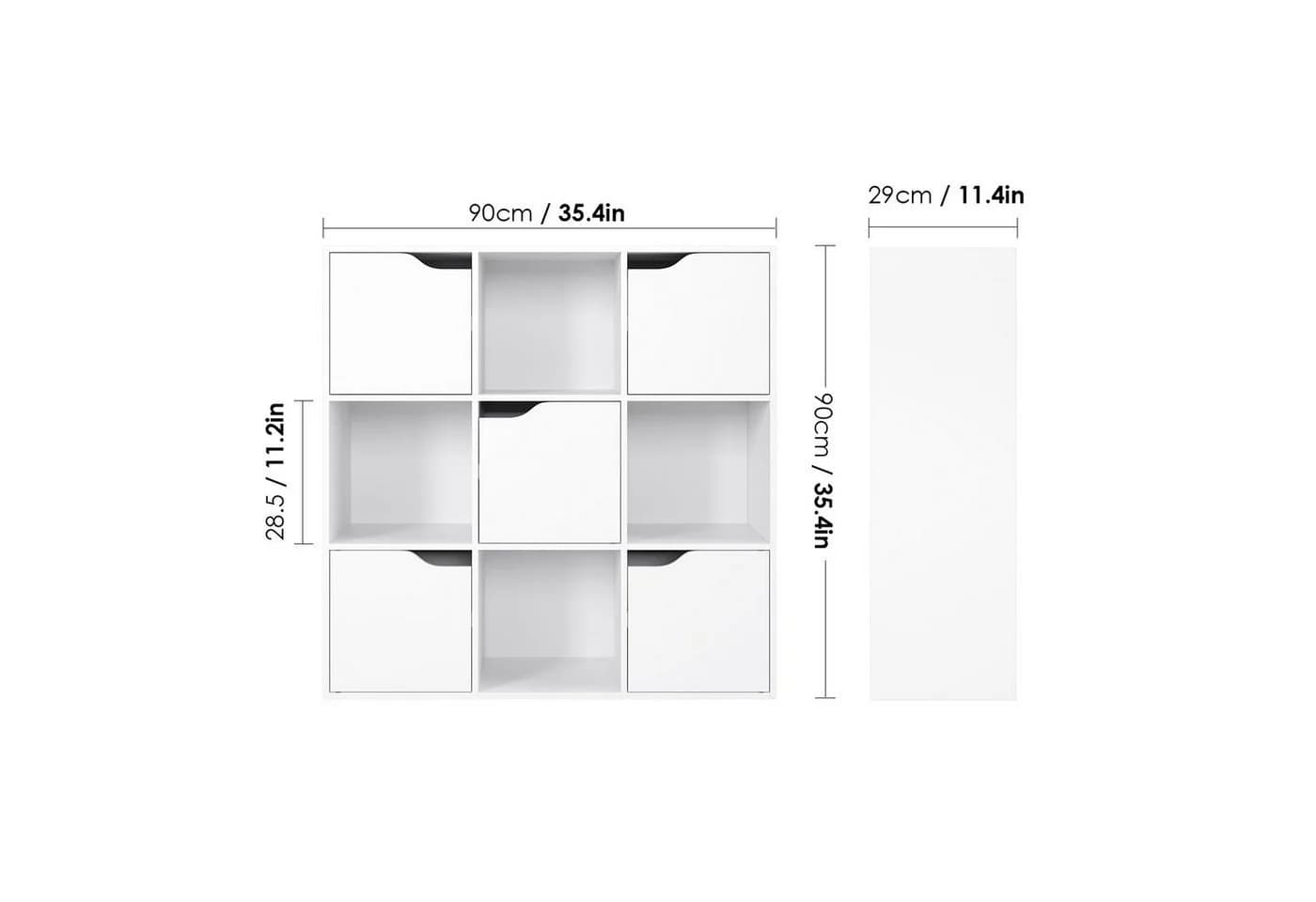 Homfa Bücherregal mit 5 Türen, Standregal Weiß Spanplatte 90x29x90 cm - Bild 5