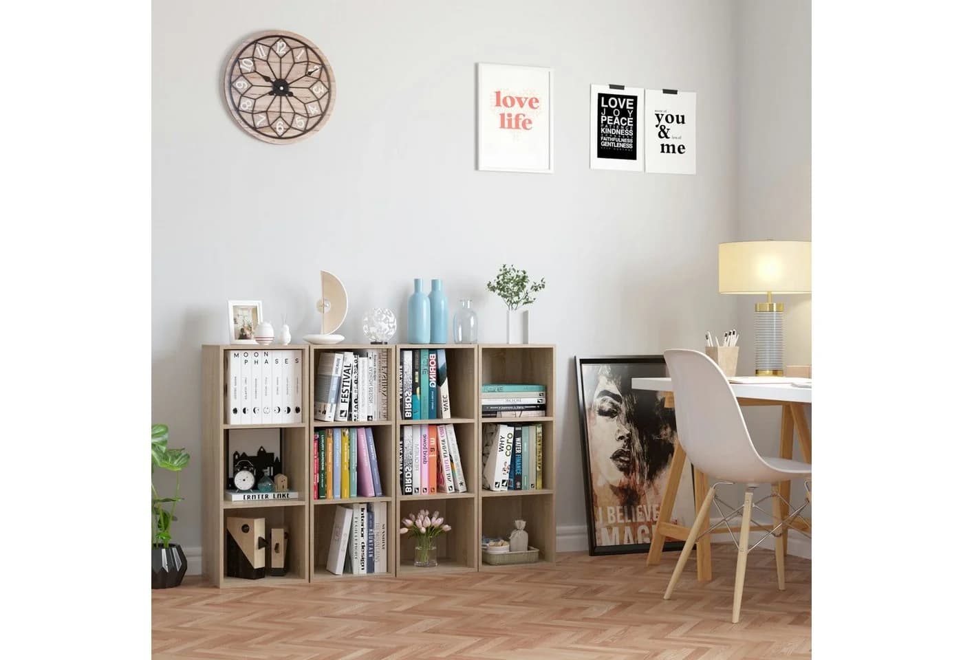 Homfa Bücherregal Standregal 3 Fächer Würfelregal Eiche - Bild 4