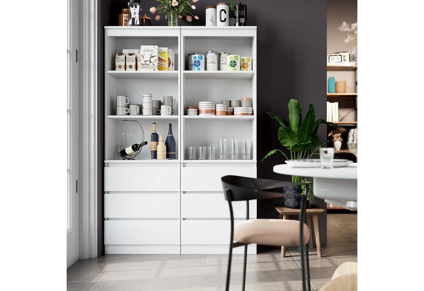 Homfa Hochschrank Bücherregal Bücherschrank 3 Schubladen Weiß