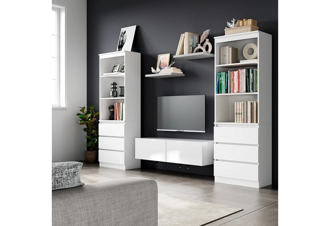 Homfa Hochschrank Bücherregal Bücherschrank 3 Schubladen Weiß - Bild 4