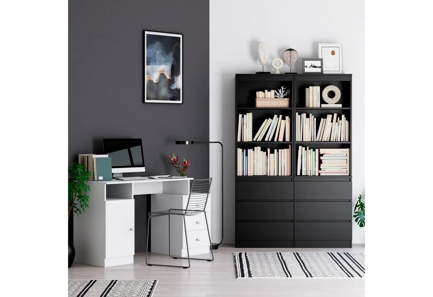 Homfa Hochschrank Bücherregal Bücherschrank 3 Schubladen Vitrinenschrank Schwarz - Bild 3