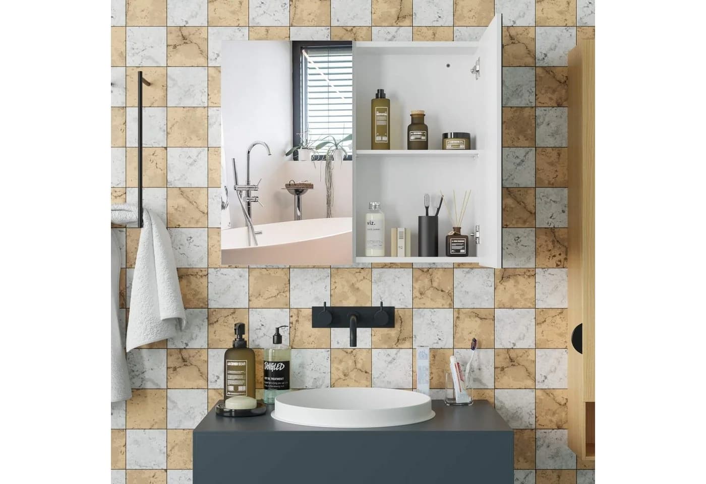 Homfa Badezimmerschrank 4 Fächer 70 cm Weiß MDF - Bild 3