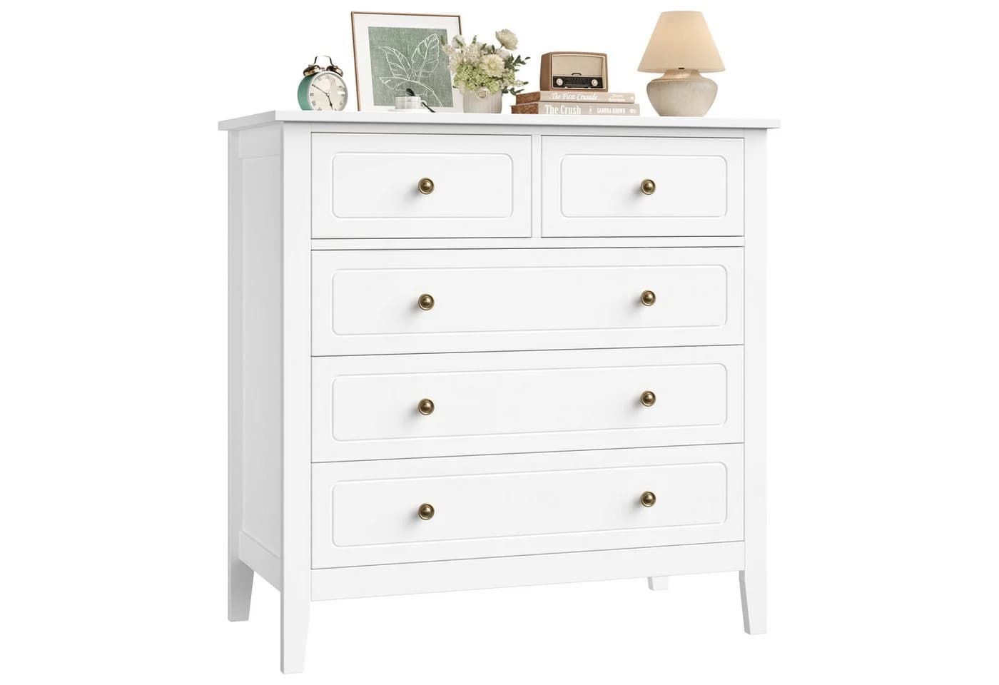 Homfa Kommode Sideboard 5 Schubladen Metallgriffe Weiß 80x40x80cm - Bild 2
