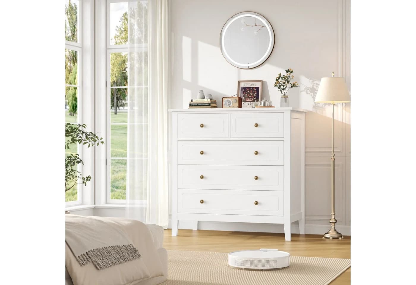 Homfa Kommode Sideboard 5 Schubladen Metallgriffe Weiß 80x40x80cm - Bild 3