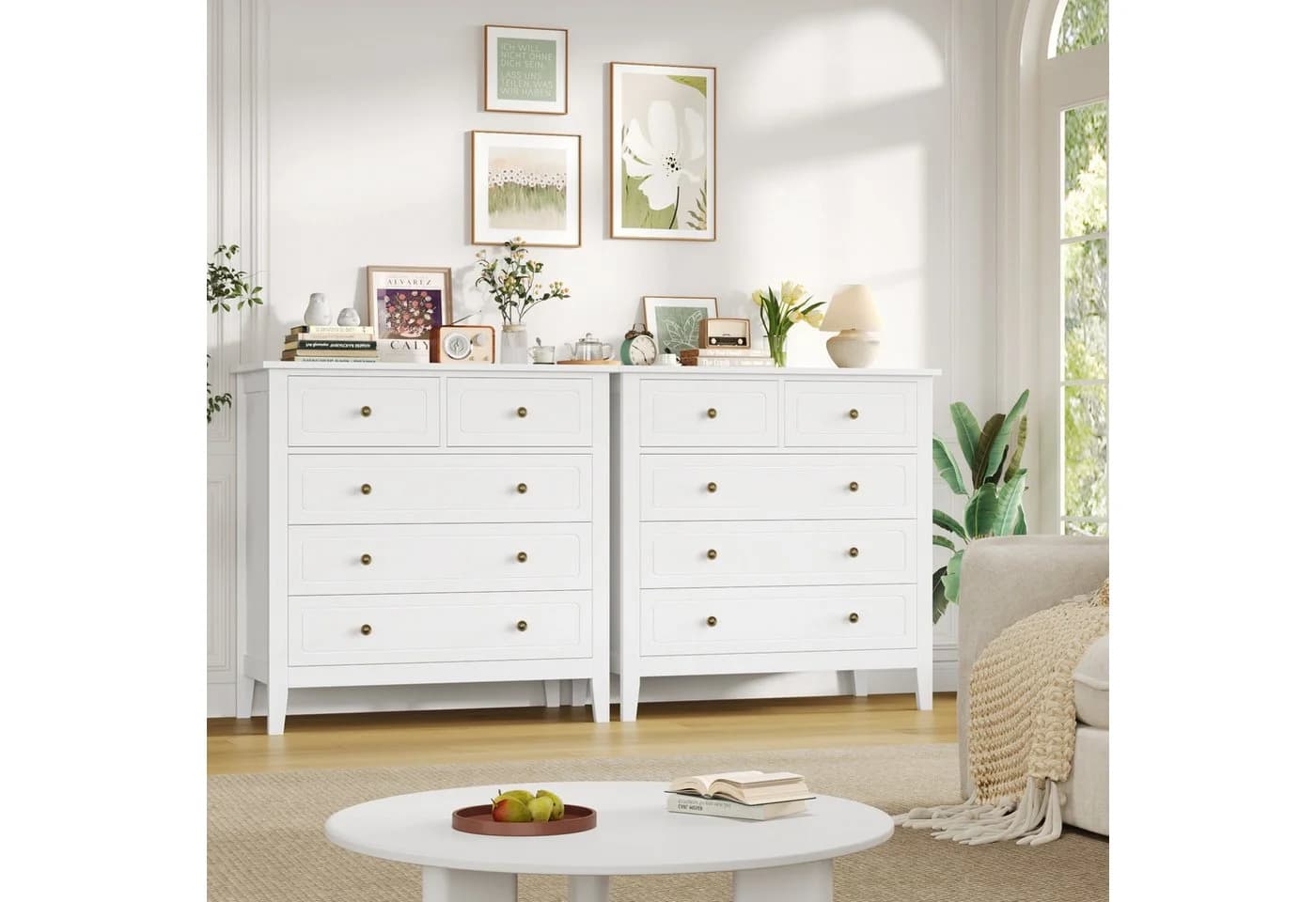 Homfa Kommode Sideboard 5 Schubladen Metallgriffe Weiß 80x40x80cm - Bild 4