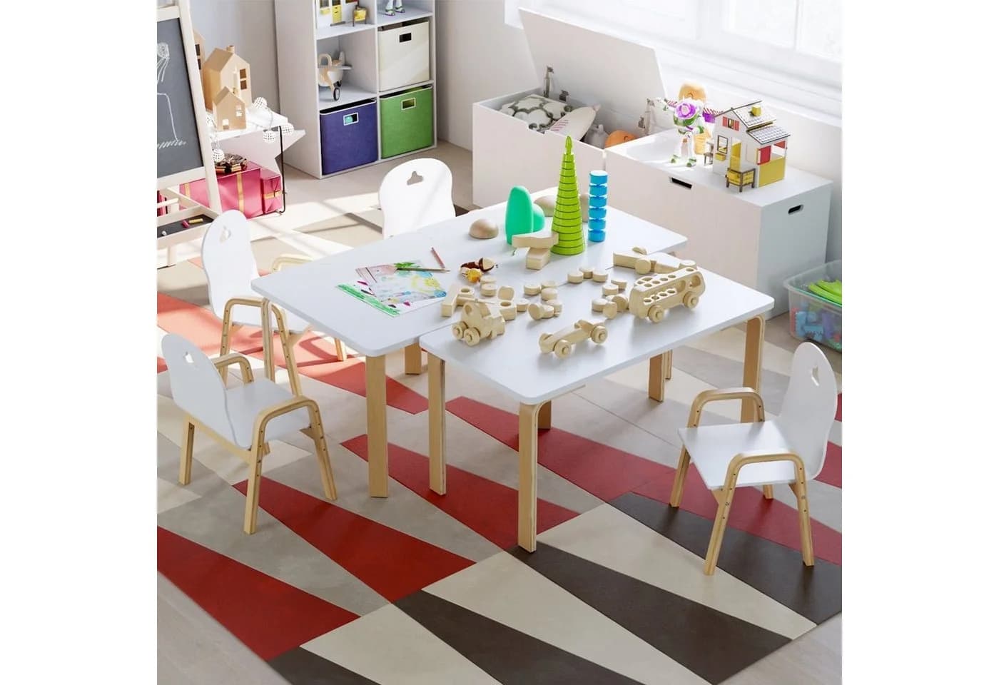 Homfa Kinderstuhl 4er Set Höhenverstellbar 61,5-48,5 cm Massivholz - Bild 5