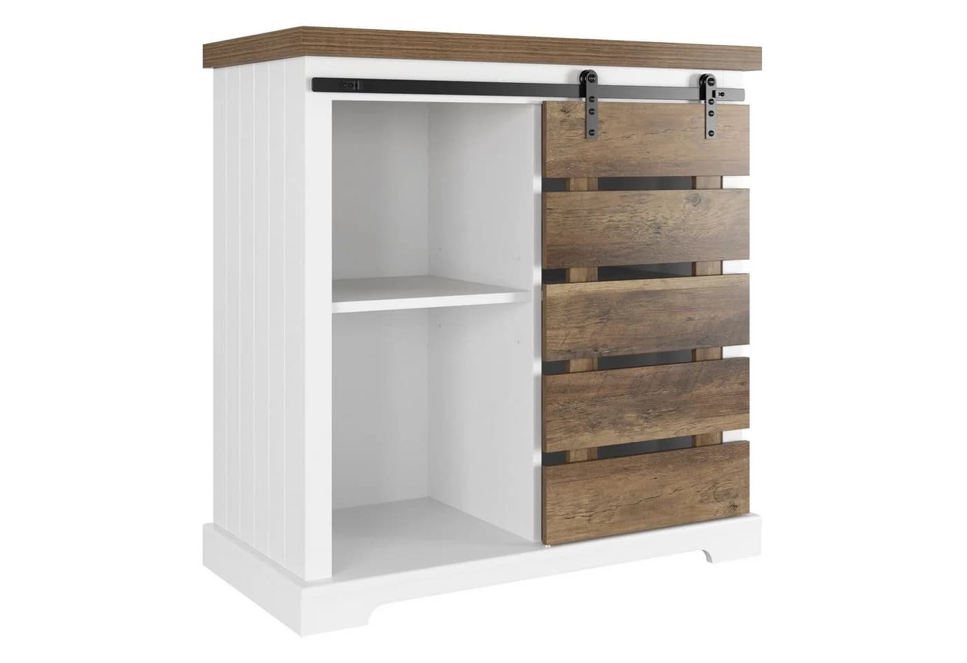 HOMECHO Buffet Sideboard mit Schiebetür Anrichte Weiß/Braun Rustikal - Bild 2